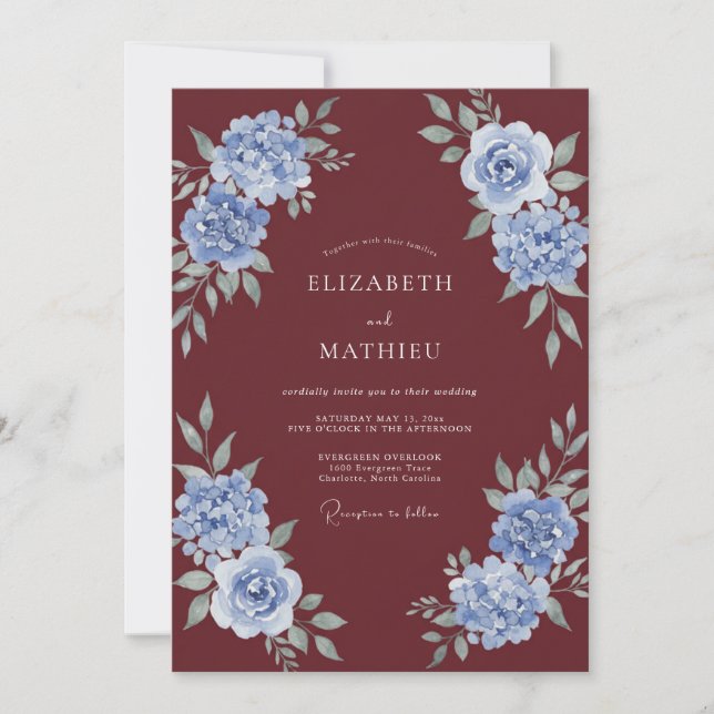 Convite Casamento Aquarela de Centáurea Marrom (Frente)
