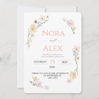 Convite Casamento Aquarela de Flores Silvestres