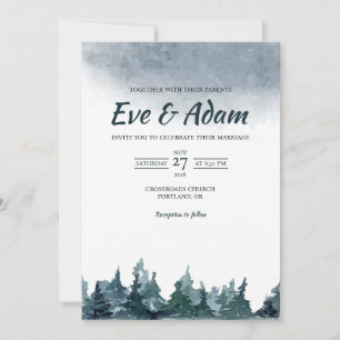 Convite Casamento Aquarela de Floresta de Pinheiros com Né
