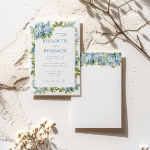 Convite Casamento Aquarela de Hortênsias Azuis Florais
