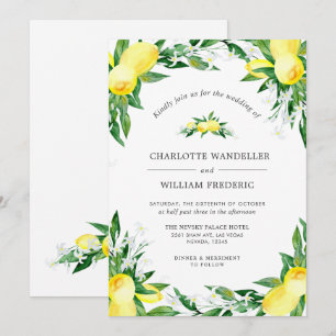 Convite Casamento Aquarela de Limões em Flor Vegetação