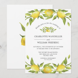 Convite Casamento Aquarela de Limões em Flor Vegetação