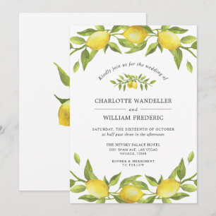 Convite Casamento Aquarela de Limões em Flor Vegetação