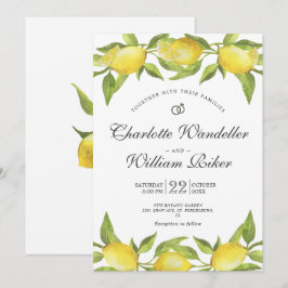 Convite Casamento Aquarela de Limões em Flor Vegetação