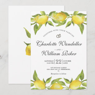 Convite Casamento Aquarela de Limões em Flor Vegetação