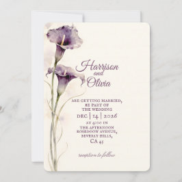 Convite Casamento aquarela de Lírio-de-Calla Roxo Minimali