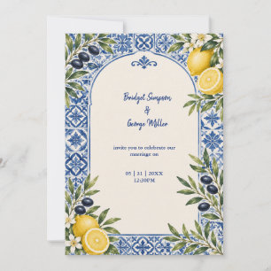 Convite Casamento Aquarela de Oliveira Cítrica Mediterrâne