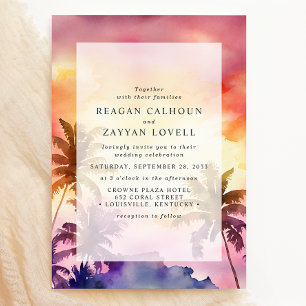 Convite Casamento Aquarela de Palma Tropical com Felicidad