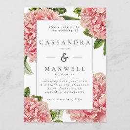 Convite Casamento Aquarela de Peônias Botânicas Rosa Vinta