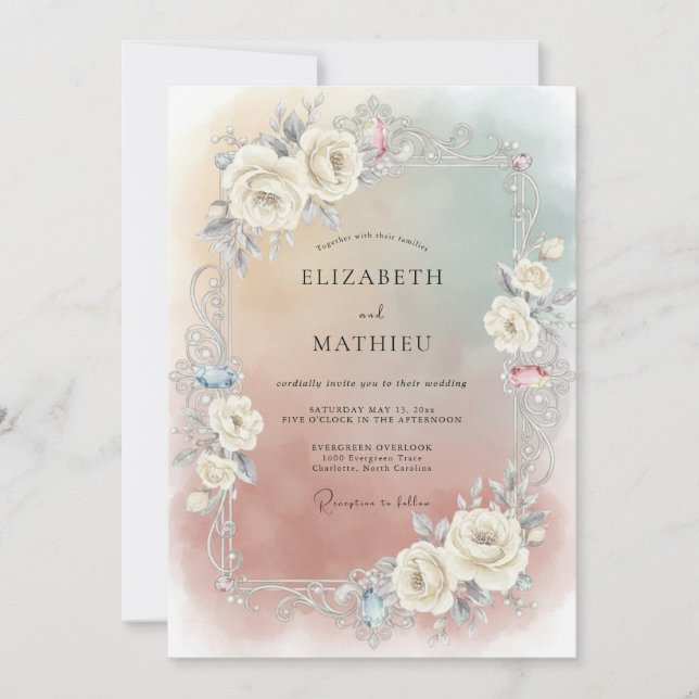 Convite Casamento Aquarela Dourado Apricot (Frente)
