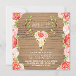 Convite Casamento Aquarela em Madeira Rústica com Chifre d