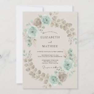 Convite Casamento Aquarela em Taupe e Espuma do Mar
