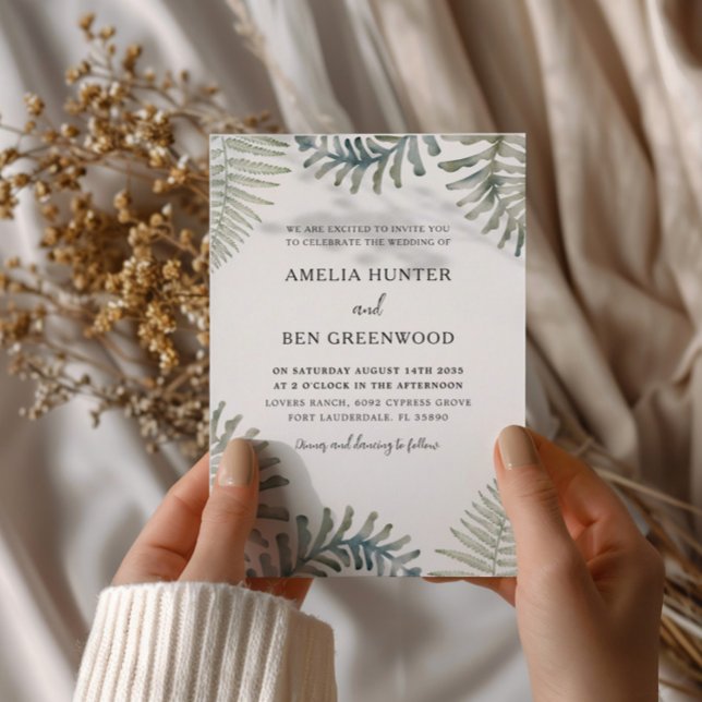 Convite Casamento Aquarela em Verde Sálvia Boho  (Criador carregado)