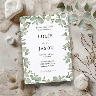 Convite Casamento Aquarela em Verde Sálvia Rústico com Euc