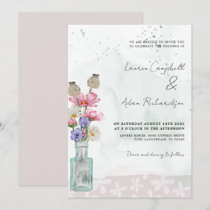 Convite Casamento Aquarela Flor Selvagem Boho Chic