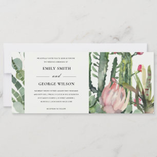 Convite CASAMENTO Aquarela Flora Fauna Cacto Rosa BOHO