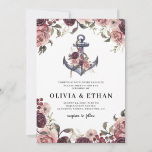 Convite Casamento Aquarela Floral Âncora Náutica