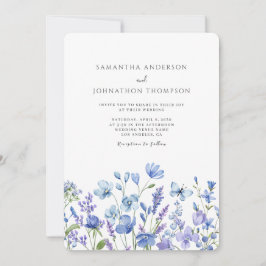 Convite Casamento Aquarela Floral de Flor Silvestre Azul