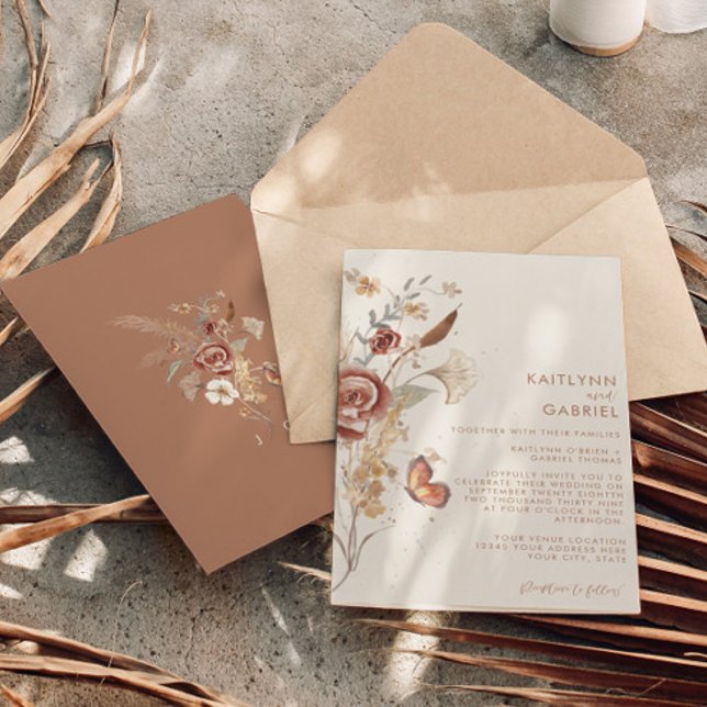 Convite Casamento Aquarela Floral Terracota de Flores Silv (Criador carregado)