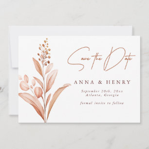 Convite Casamento Aquarela Folhas de Pêssego Marrom Rústic