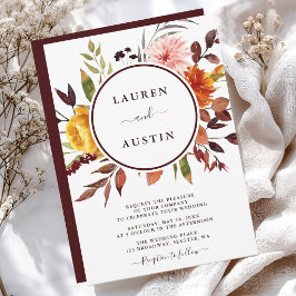 Convite Casamento Aquarela Jardim Outonal Marsala