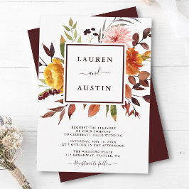 Convite Casamento Aquarela Jardim Outonal Marsala