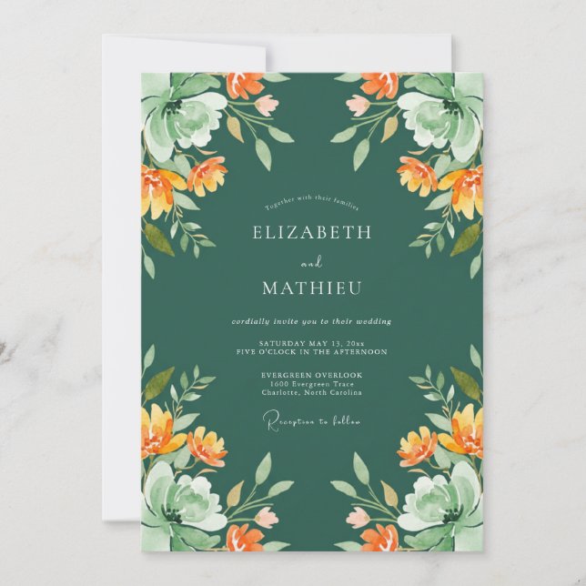 Convite Casamento Aquarela Laranja Floresta (Frente)