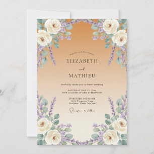 Convite Casamento Aquarela Lilás Champanhe