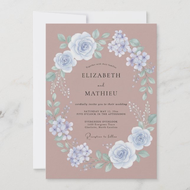 Convite Casamento Aquarela Lilás Malva Centáurea (Frente)