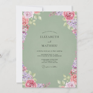 Convite Casamento Aquarela Lilás Musgo