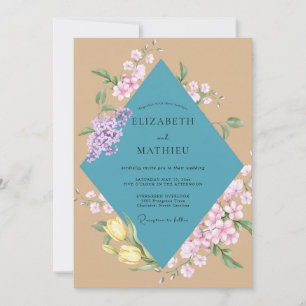 Convite Casamento Aquarela Lilás Turquesa