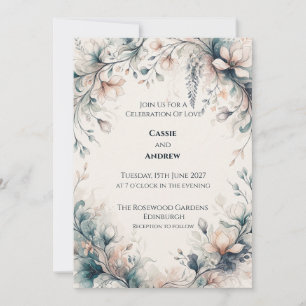 Convite Casamento Aquarela Magnólia Azul