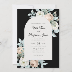 Convite Casamento Aquarela Marfim Preto