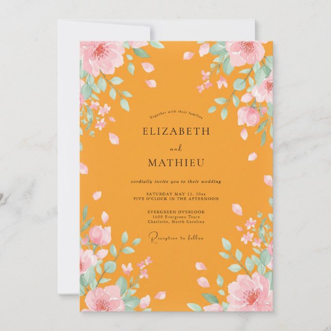 Convite Casamento Aquarela Marigold (Frente)