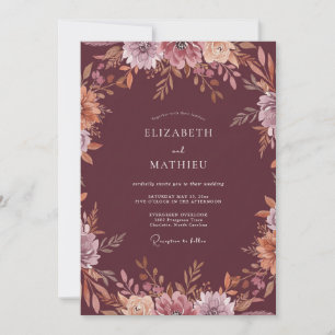 Convite Casamento Aquarela Marrom-Vermelhado
