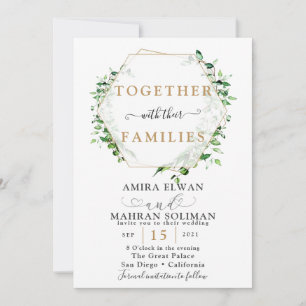 Convite Casamento Aquarela Moldura Dourada de Folhagens