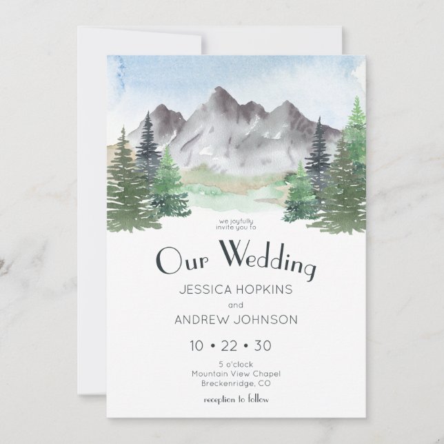 Convite Casamento Aquarela Montanha (Frente)
