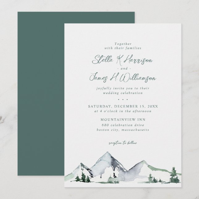 Convite Casamento Aquarela Montanhas Rústicas (Frente/Verso)