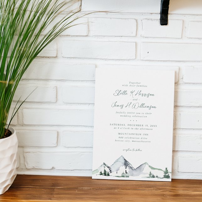 Convite Casamento Aquarela Montanhas Rústicas (Rustic Mountains Watercolor Wedding Invitation)