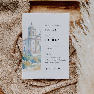 Convite Casamento Aquarela na Igreja Católica