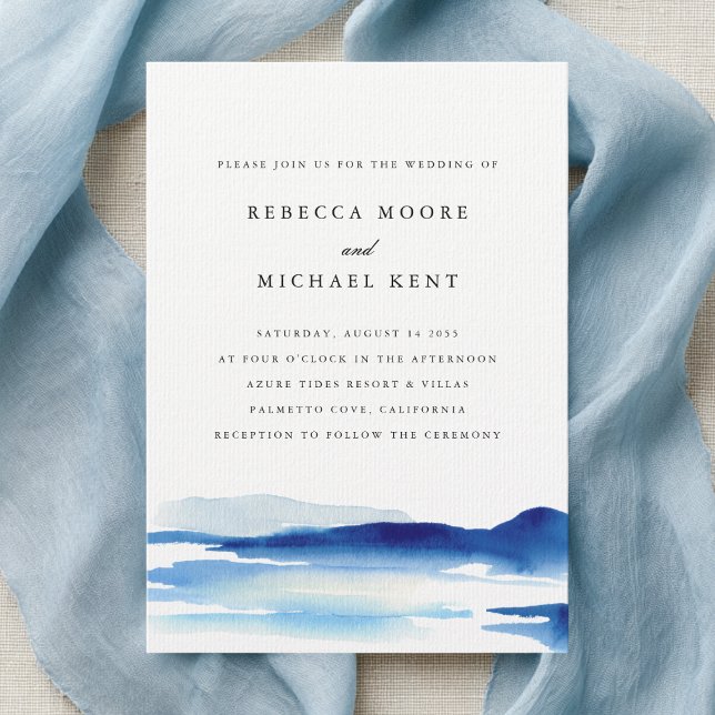 Convite Casamento Aquarela Oceano Azul Moderno (Criador carregado)