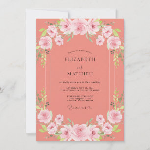 Convite Casamento Aquarela Peônia Coral