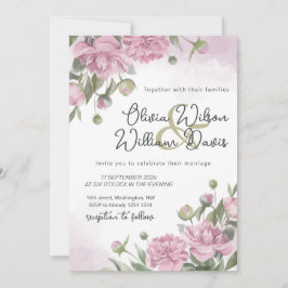 Convite Casamento Aquarela Peônia Rosa