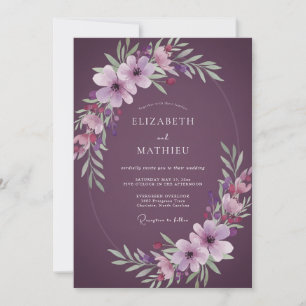 Convite Casamento Aquarela Plum Meadow