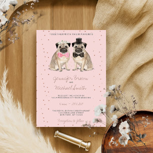Convite Casamento aquarela Pug rosa
