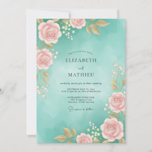 Convite Casamento Aquarela Rosa Água