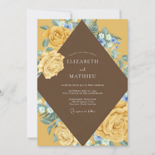 Convite Casamento Aquarela Rosa Dourada