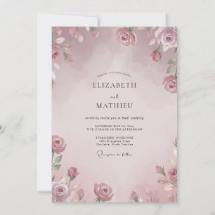 Convite Casamento Aquarela Rosa Pálido Malva