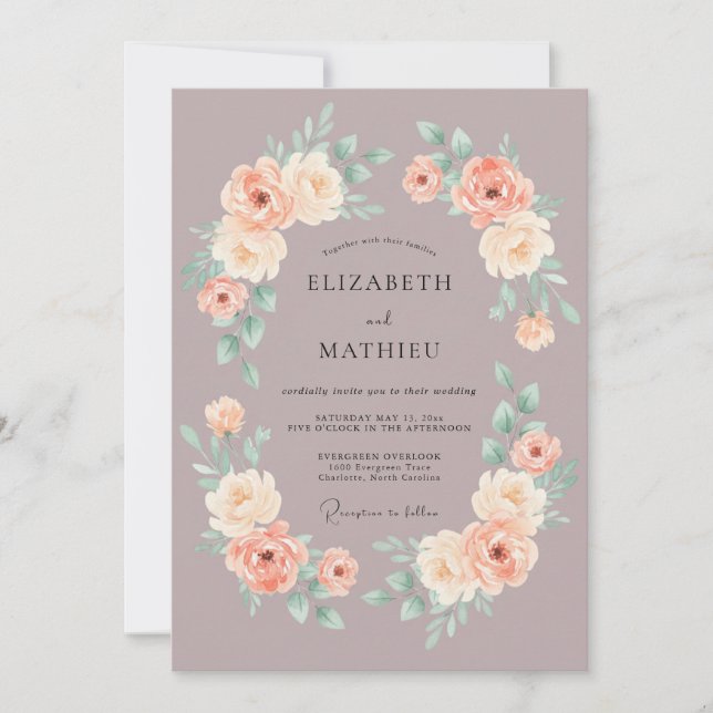 Convite Casamento Aquarela Rosa Soft Mauve (Frente)