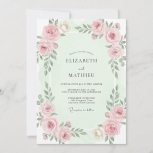 Convite Casamento Aquarela Rosa Suave Espuma do Mar